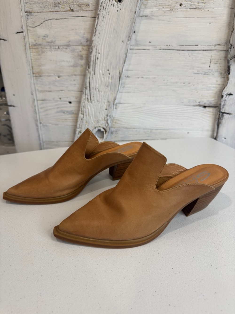 Sbicca Tan Pointed Leather Mules